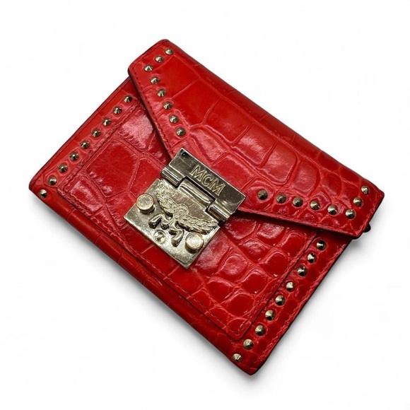 MCM Handbags - MCM Red Crocodile-Patterned Mini Wallet